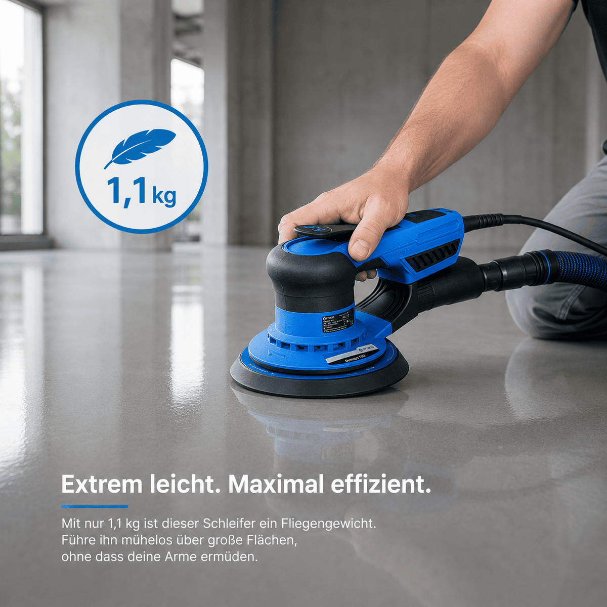 Leichter Exzenterschleifer für effizientes Schleifen großer Epoxidharz-Flächen
