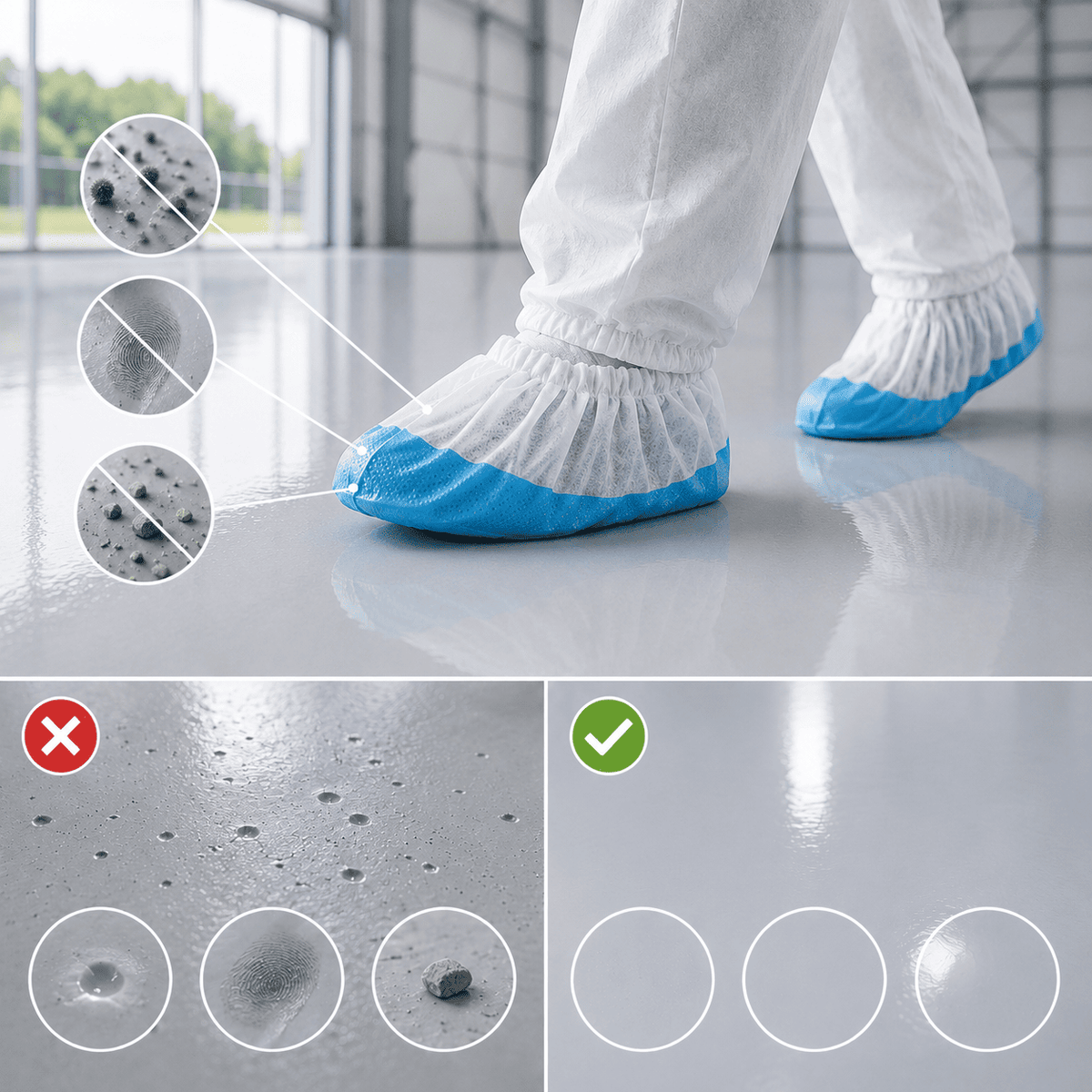 Überziehschuhe verhindern Schmutz, Abdrücke und Beschädigungen auf Epoxidharz-Böden