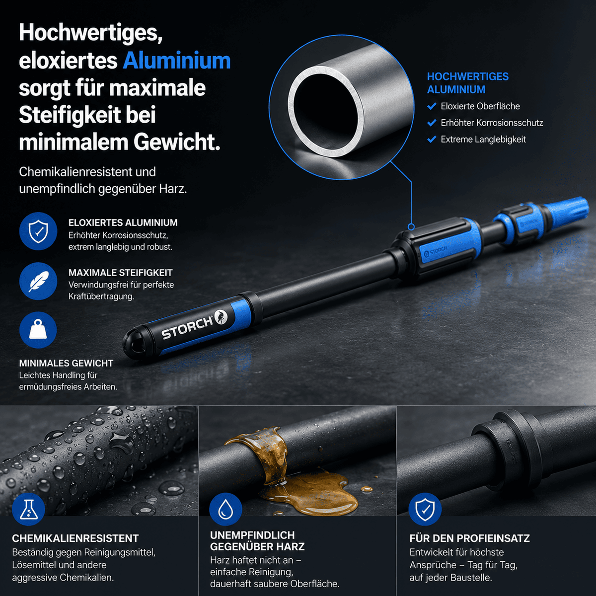 Teleskopstange aus eloxiertem Aluminium für Epoxidharz-Werkzeuge