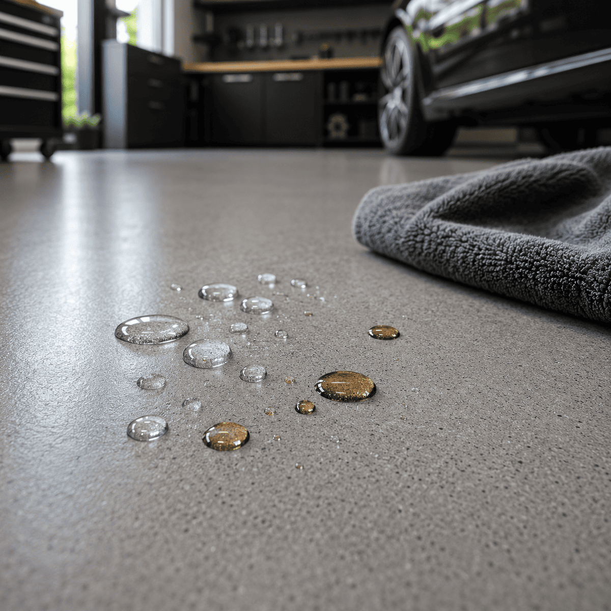 Epoxidharz Versiegelung schützt Garagenboden vor Öl Fett und Reinigungsmitteln