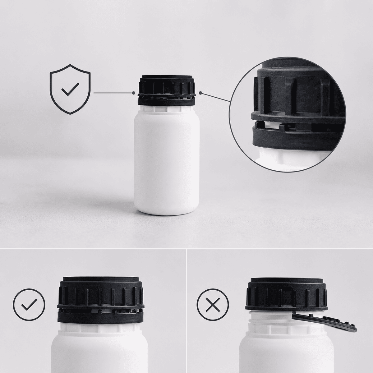 Kunststoffflasche mit Sicherheitsverschluss und Originalitätsring