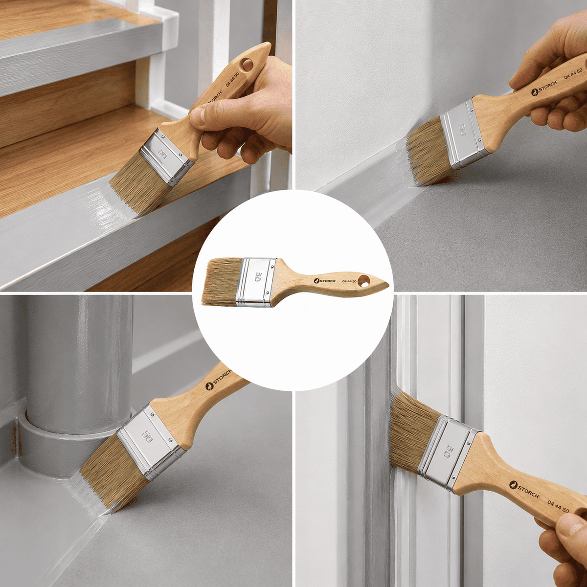 50-mm-Flachpinsel für präzises Beschichten von Treppenstufen, Sockelleisten, Rohranschlüssen und Türzargen – ideal für saubere Kanten und gleichmäßigen Materialauftrag an schwer zugänglichen Stellen.