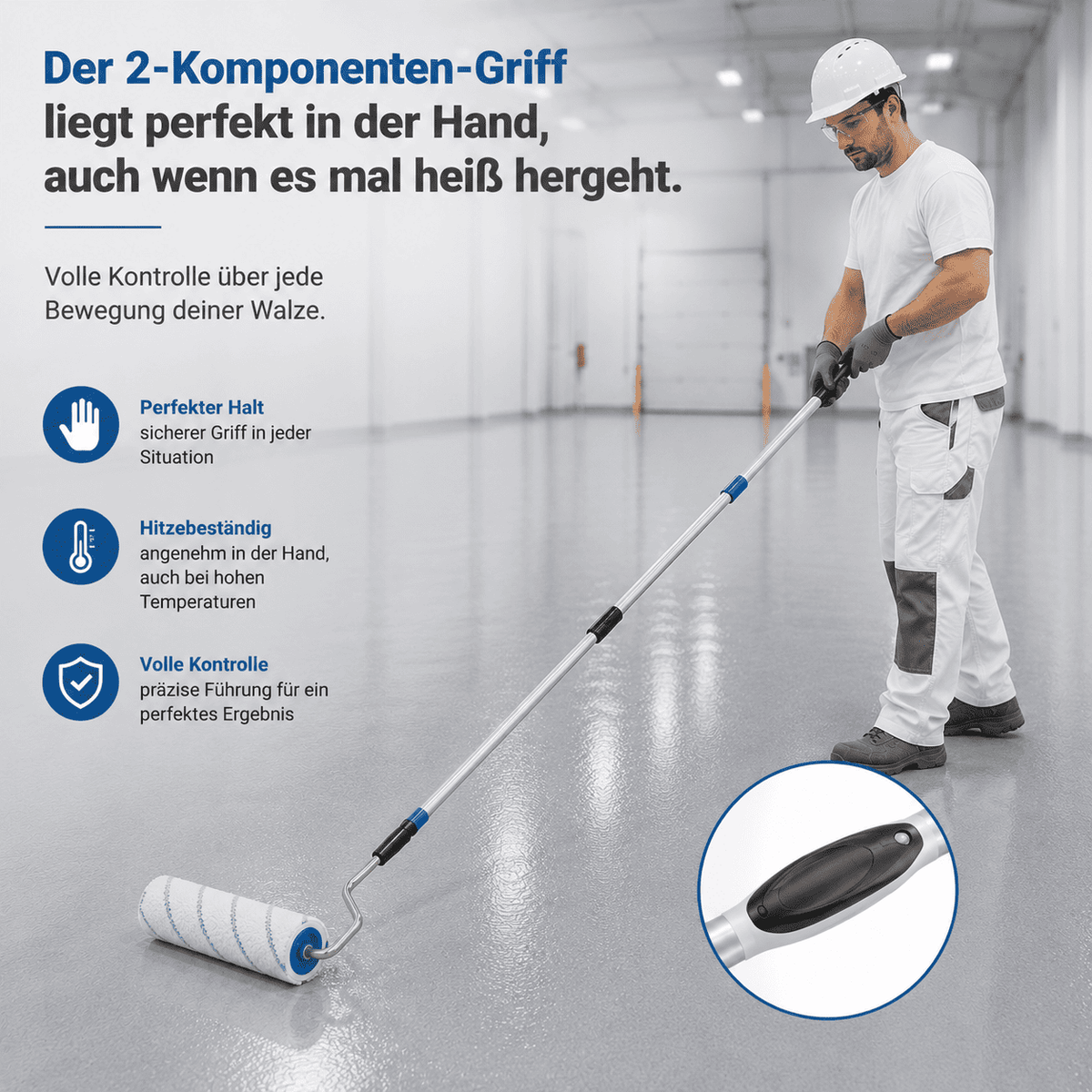 Teleskopstange mit 2-Komponenten-Griff für kontrolliertes Auftragen von Epoxidharz-Beschichtungen