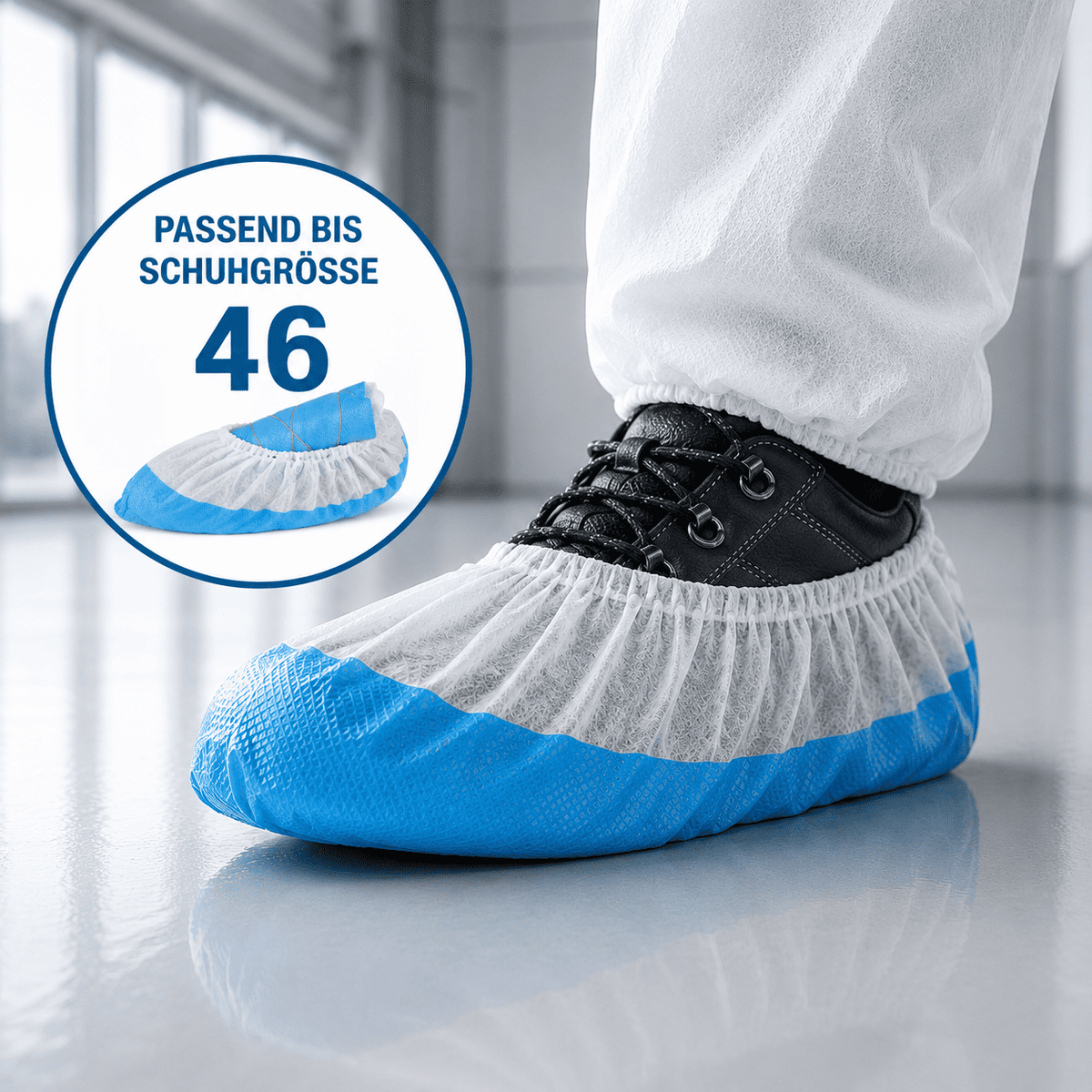 Überziehschuhe passend bis Schuhgröße 46 für sauberes Arbeiten auf Epoxidharz-Böden