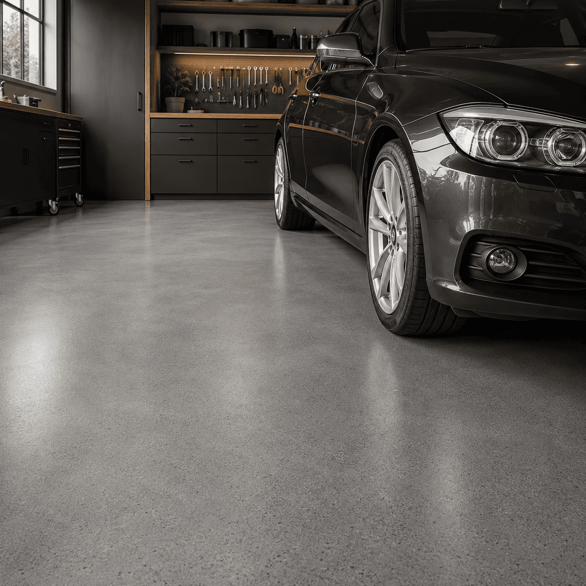 Farblose Epoxidharz Bodenversiegelung als matter Top Coat für Garagenboden