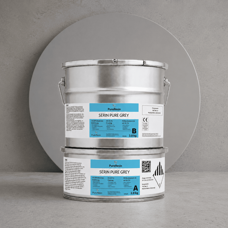 Silber, blauer Coating Eimer Serin Pure Weiß mit einem grauen Kreis hinter dem Eimer