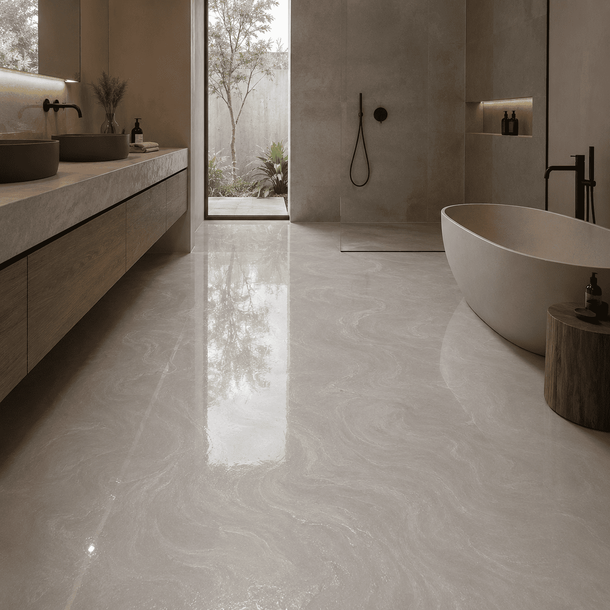 Seidenweißes Badezimmer mit Dusche