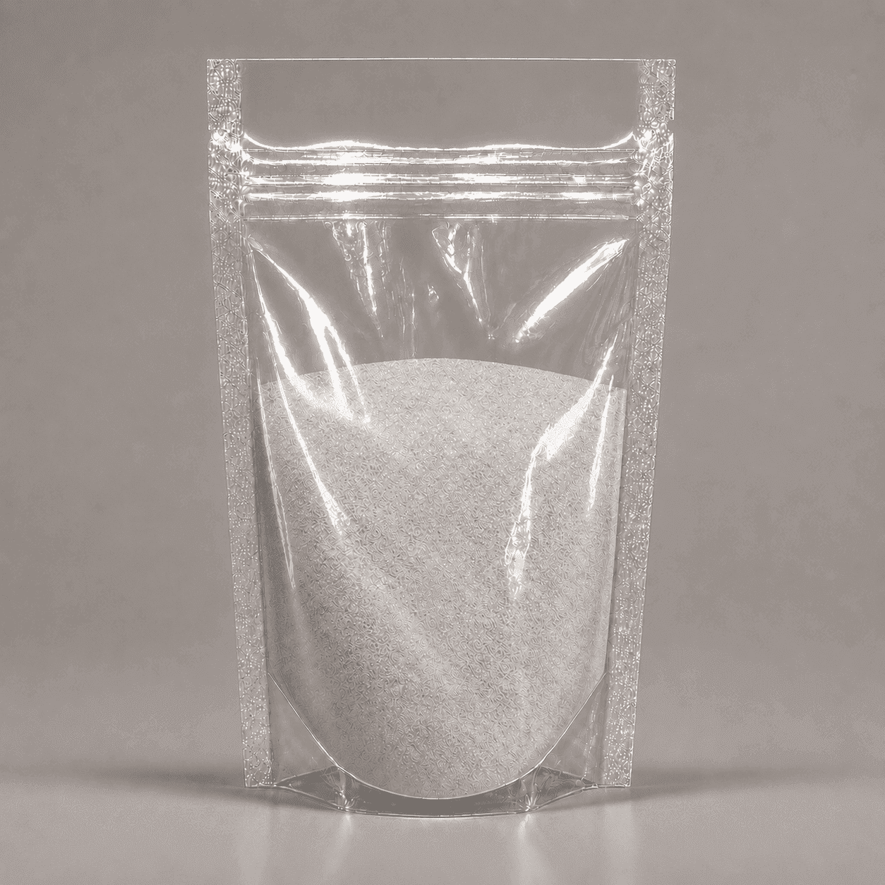 Seidenweißes Pulver in durchsichtiger Plastik Verpackung