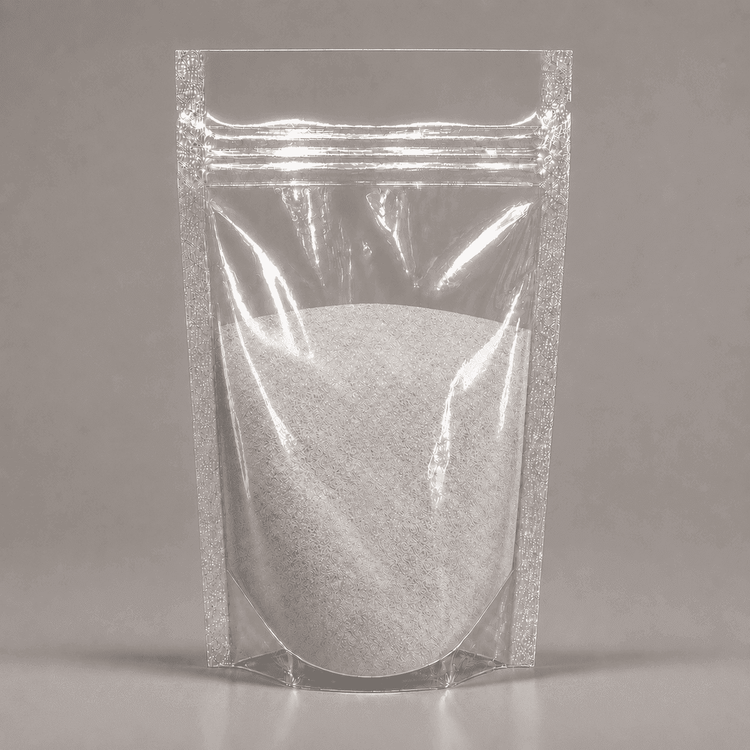 Seidenweißes Pulver in durchsichtiger Plastik Verpackung