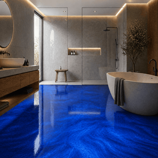 Himmelblaues Badezimmer mit Dusche