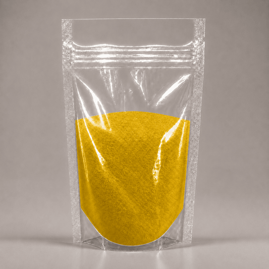 Gelbes Pulver in durchsichtiger Plastik Verpackung