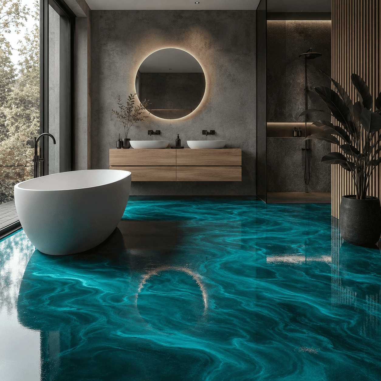 Türkises Badezimmer mit Dusche