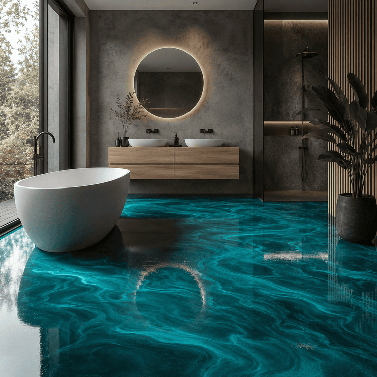 Türkises Badezimmer mit Dusche