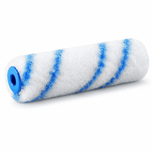 Weiß Blaue Lackierwalze 25 Zentimeter auf weißem Hintergrund