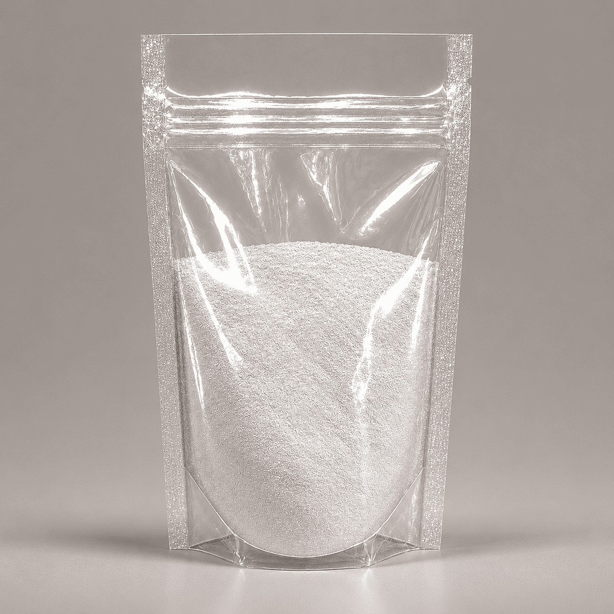 Hochweißes Pulver in durchsichtiger Plastik Verpackung