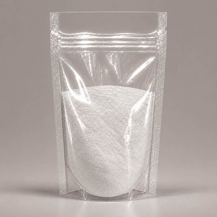 Hochweißes Pulver in durchsichtiger Plastik Verpackung